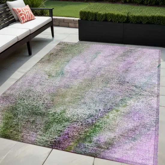 Purple Abstract Washable Non Skid Indoor Outdoor Area Rug Photo 1