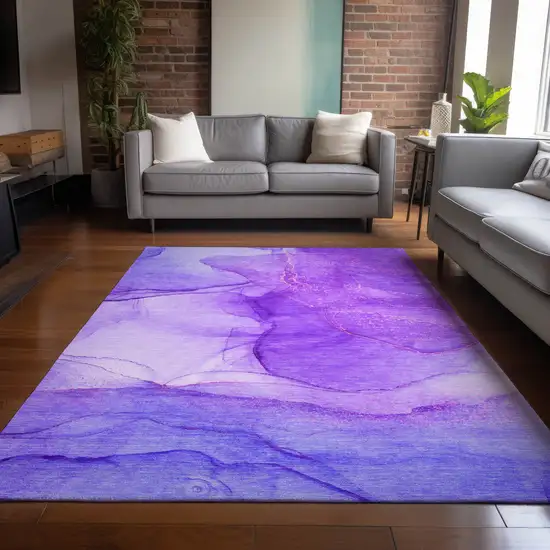 Purple Abstract Washable Non Skid Indoor Outdoor Area Rug Photo 9