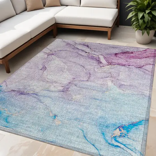 Purple Abstract Washable Non Skid Indoor Outdoor Area Rug Photo 1