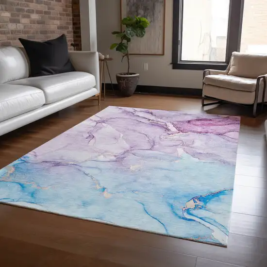 Purple Abstract Washable Non Skid Indoor Outdoor Area Rug Photo 9