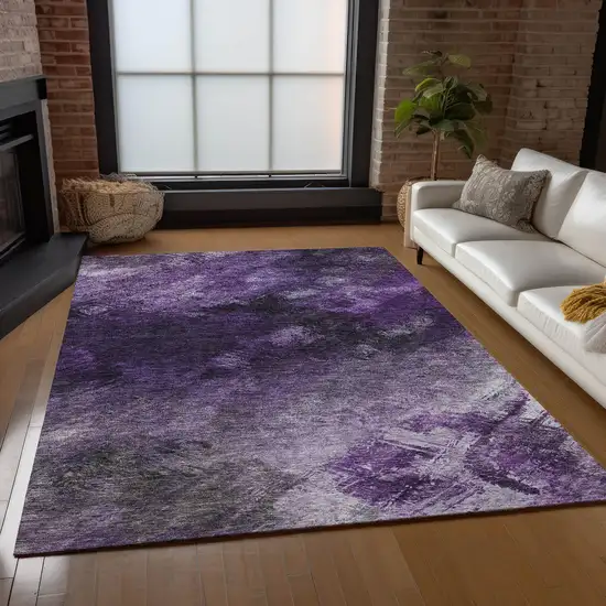 Purple Abstract Washable Non Skid Indoor Outdoor Area Rug Photo 9