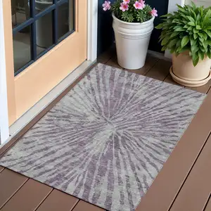 Photo of Purple And Gray Abstract Washable Indoor Outdoor Area Rug