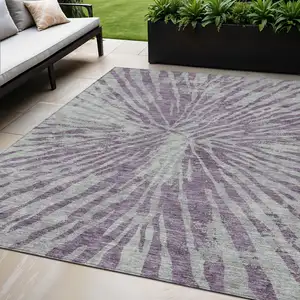 Photo of Purple And Gray Abstract Washable Indoor Outdoor Area Rug