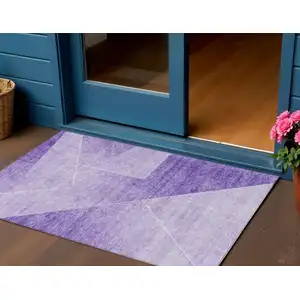 Photo of Purple And Ivory Abstract Washable Indoor Outdoor Area Rug