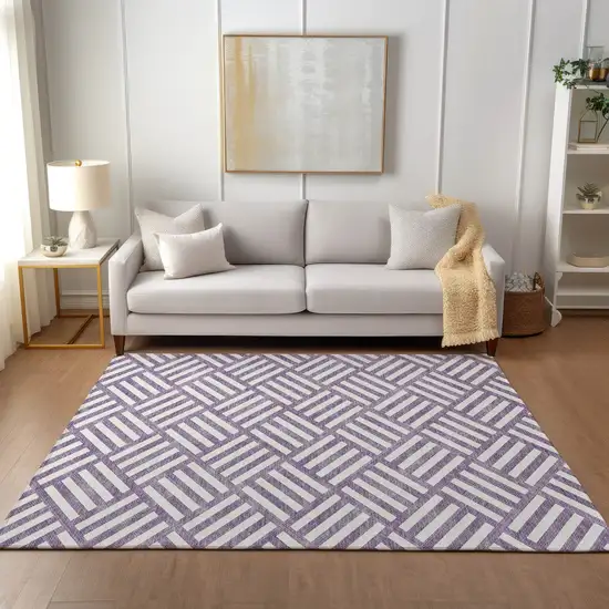 Purple And Ivory Geometric Washable Indoor Outdoor Area Rug Photo 8