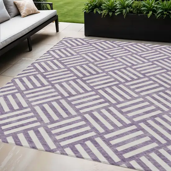 Purple And Ivory Geometric Washable Indoor Outdoor Area Rug Photo 1