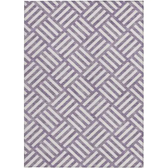 Purple And Ivory Geometric Washable Indoor Outdoor Area Rug Photo 6