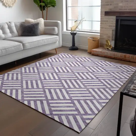 Purple And Ivory Geometric Washable Indoor Outdoor Area Rug Photo 9