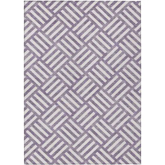 Purple And Ivory Geometric Washable Indoor Outdoor Area Rug Photo 2