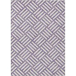 Photo of Purple And Ivory Geometric Washable Indoor Outdoor Area Rug