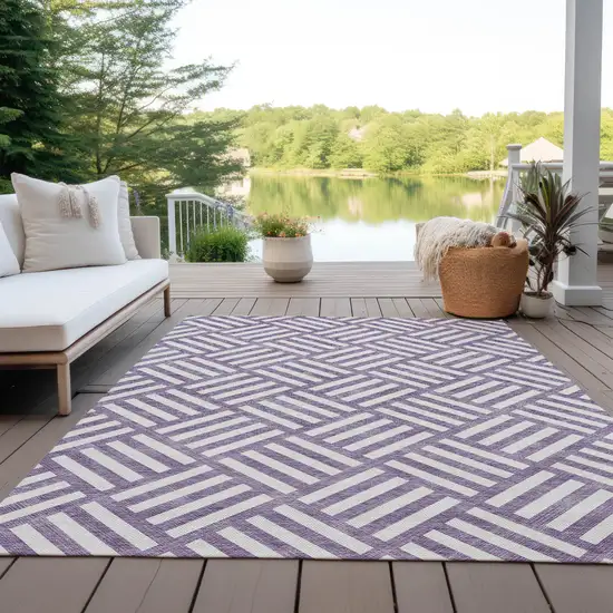 Purple And Ivory Geometric Washable Indoor Outdoor Area Rug Photo 7