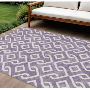 Photo of Purple And Ivory Geometric Washable Indoor Outdoor Area Rug