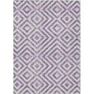 Photo of Purple And Ivory Geometric Washable Indoor Outdoor Area Rug