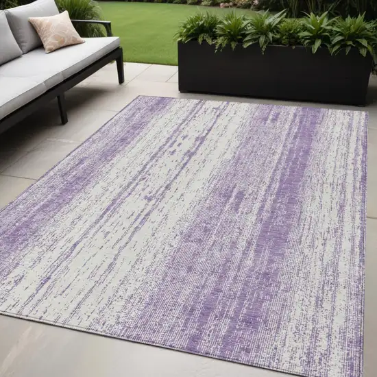 Purple And Ivory Striped Washable Indoor Outdoor Area Rug Photo 1