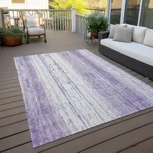 Photo of Purple And Ivory Striped Washable Indoor Outdoor Area Rug