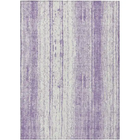 Purple And Ivory Striped Washable Indoor Outdoor Area Rug Photo 2