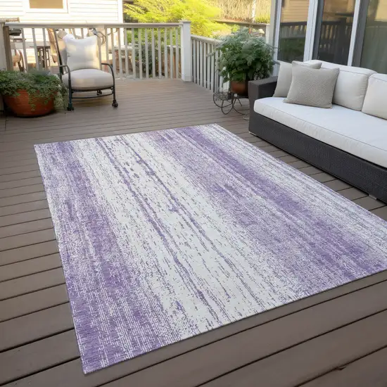 Purple And Ivory Striped Washable Indoor Outdoor Area Rug Photo 7