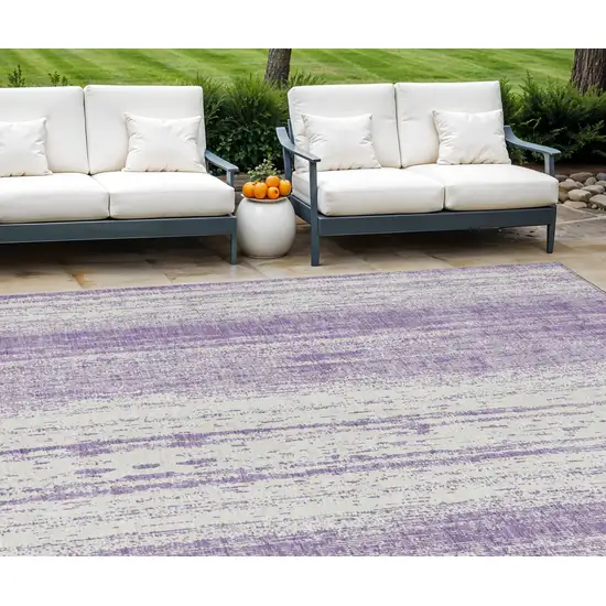 Purple And Ivory Striped Washable Indoor Outdoor Area Rug Photo 1