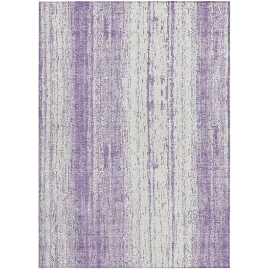 Purple And Ivory Striped Washable Indoor Outdoor Area Rug Photo 6