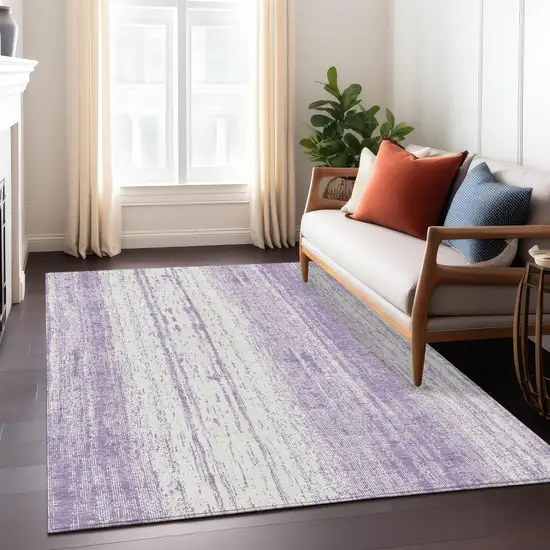 Purple And Ivory Striped Washable Indoor Outdoor Area Rug Photo 9