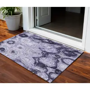 Photo of Purple And Lavender Abstract Washable Indoor Outdoor Area Rug