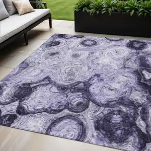 Photo of Purple And Lavender Abstract Washable Indoor Outdoor Area Rug