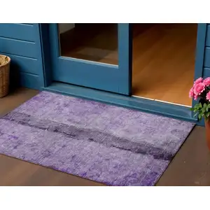 Photo of Purple And Lavender Abstract Washable Indoor Outdoor Area Rug