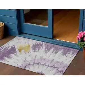 Photo of Purple And Lavender Abstract Washable Indoor Outdoor Area Rug