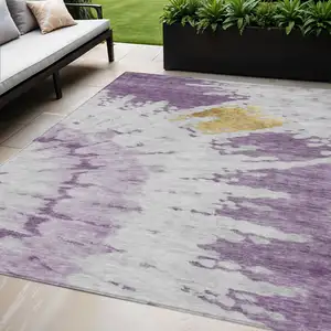 Photo of Purple And Lavender Abstract Washable Indoor Outdoor Area Rug