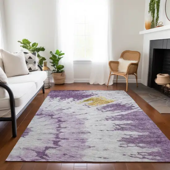 Purple And Lavender Abstract Washable Indoor Outdoor Area Rug Photo 8