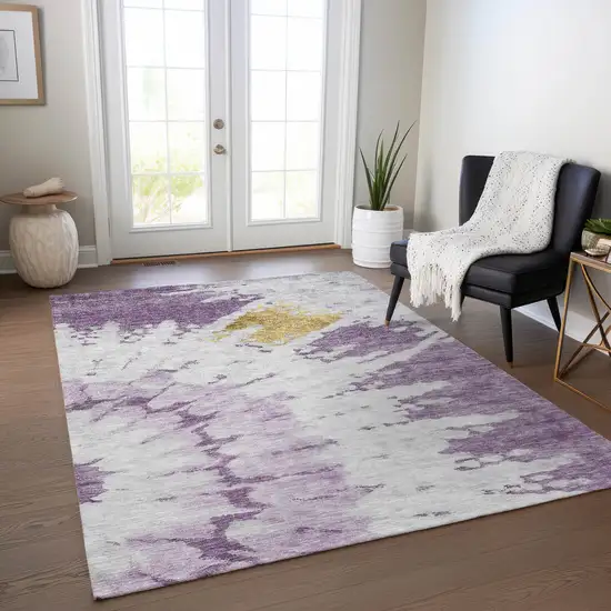 Purple And Lavender Abstract Washable Indoor Outdoor Area Rug Photo 7