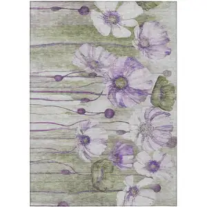 Photo of Purple And Lavender Floral Washable Indoor Outdoor Area Rug