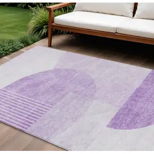 Photo of Purple And Lavender Geometric Washable Indoor Outdoor Area Rug