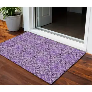 Photo of Purple And Lavender Medallion Washable Indoor Outdoor Area Rug