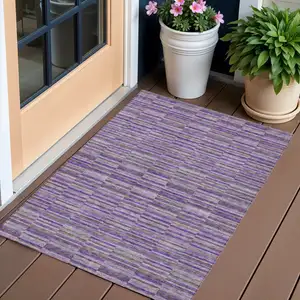 Photo of Purple And Lavender Striped Washable Indoor Outdoor Area Rug