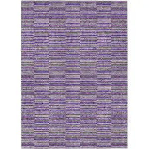 Photo of Purple And Lavender Striped Washable Indoor Outdoor Area Rug