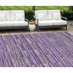 Photo of Purple And Lavender Striped Washable Indoor Outdoor Area Rug