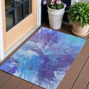 Photo of Purple And Navy Blue Abstract Washable Indoor Outdoor Area Rug