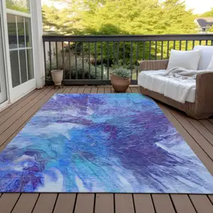 Photo of Purple And Navy Blue Abstract Washable Indoor Outdoor Area Rug