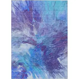 Photo of Purple And Navy Blue Abstract Washable Indoor Outdoor Area Rug