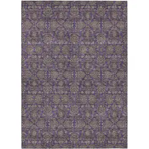 Photo of Purple Beige And Taupe Floral Washable Indoor Outdoor Area Rug