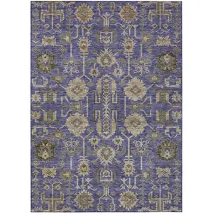 Photo of Purple Beige And Taupe Oriental Washable Indoor Outdoor Area Rug