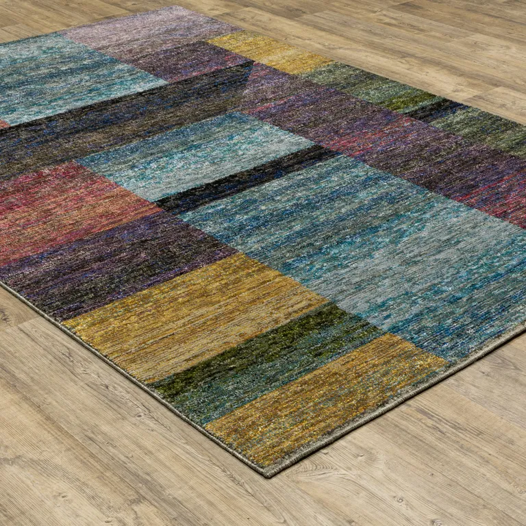 Purple Blue Teal Gold Green Red And Pink Geometric Power Loom Stain Resistant Area Rug Photo 5