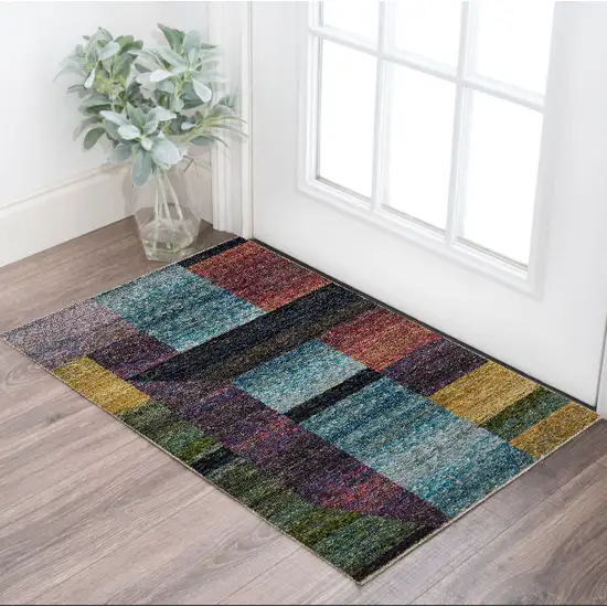 Purple and Red Geometric Power Loom Area Rug Photo 1