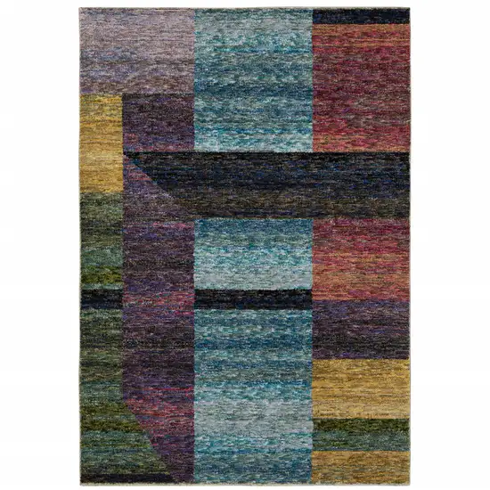 Purple Blue Teal Gold Green Red And Pink Geometric Power Loom Stain Resistant Area Rug Photo 1