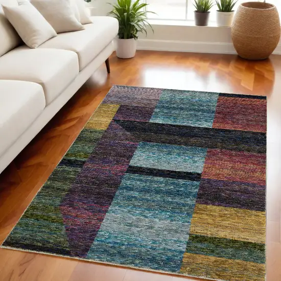 Purple and Red Geometric Power Loom Area Rug Photo 1