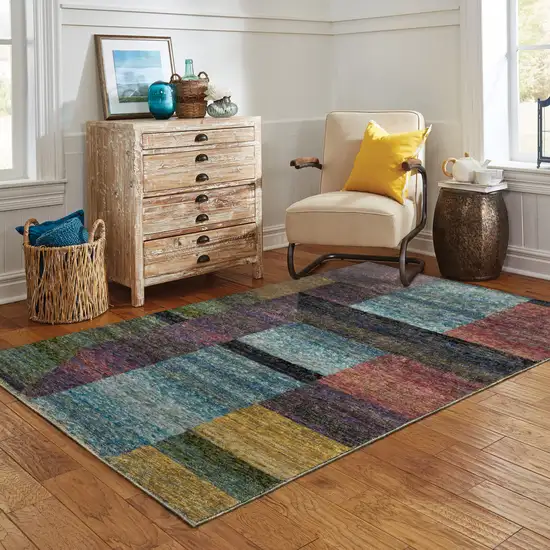 Purple Blue Teal Gold Green Red And Pink Geometric Power Loom Stain Resistant Area Rug Photo 9