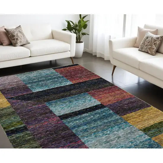 Purple and Red Geometric Power Loom Area Rug Photo 1