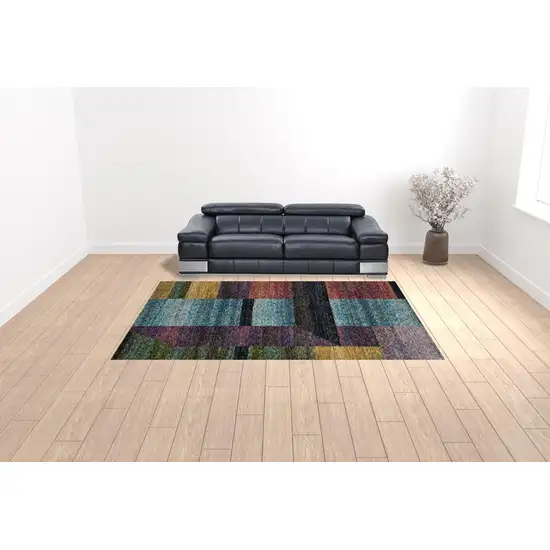 Purple Blue Teal Gold Green Red And Pink Geometric Power Loom Stain Resistant Area Rug Photo 2