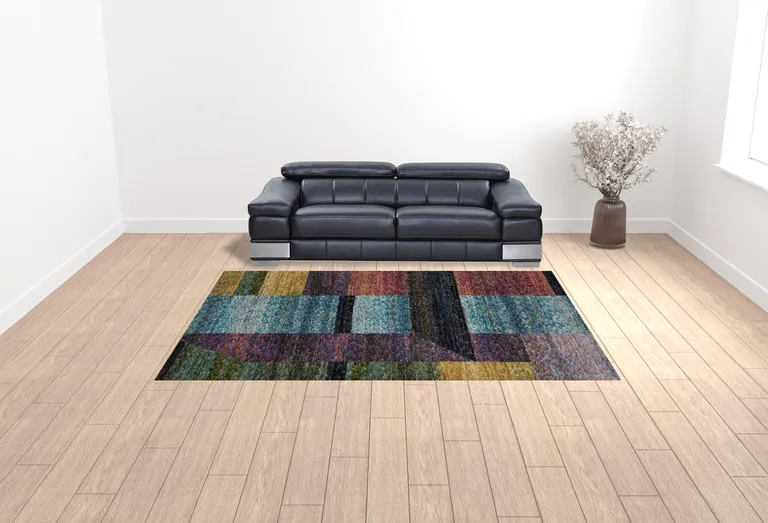 Purple Blue Teal Gold Green Red And Pink Geometric Power Loom Stain Resistant Area Rug Photo 2